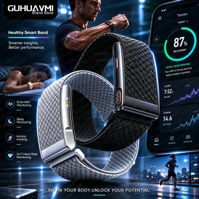 سوار ذكي للصحة من GUHUAVMI مع وظائف ECG+HRV، يقيس معدل ضربات القلب وضغط الدم والدهون ومؤشر كتلة الجسم ودرجة حرارة الجسم، مقاوم للماء حتى 3ATM، جهاز تتبع للياقة البدنية وساعة ذكية